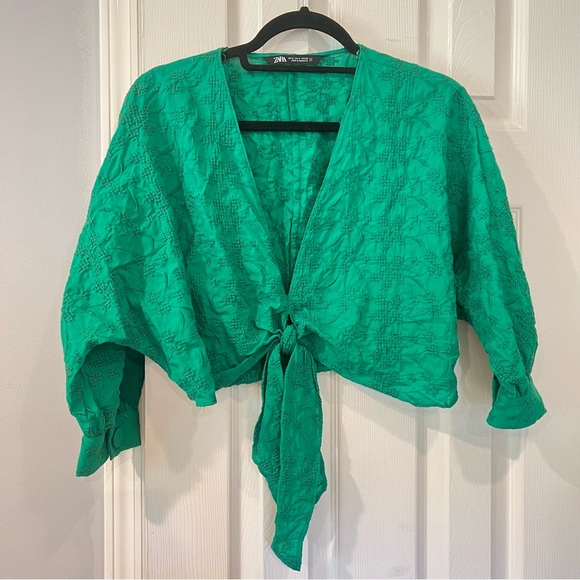 ZARA embroidered green top size medium - Picture 7 of 8